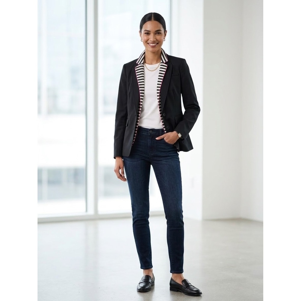 Banana Republic Womens Sleek Suit Blazer Black Striped Lining 932433-01 Size 14